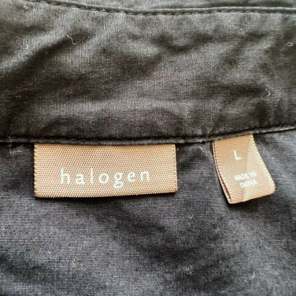 Halogen Womens Fit & Flare Black Shirt Half Button Midi Dress Collared Large - Picture 4 of 12